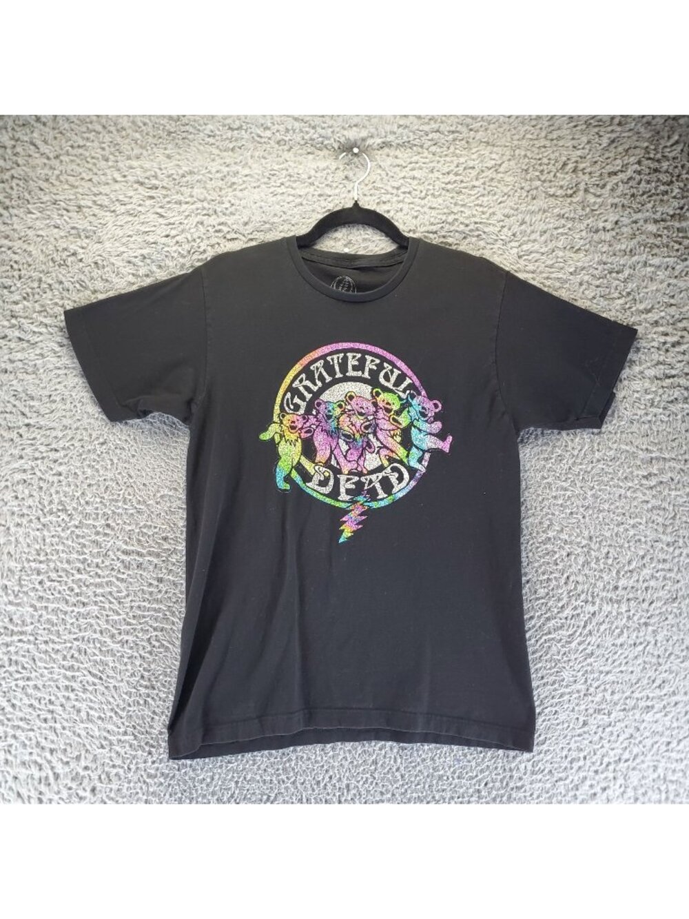 Grateful Dead Shirt Mens Medium Black Rainbow Tie-Dye Dancing Bears Graphic Tee